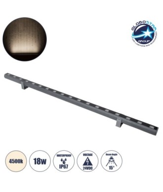 GLOBOSTAR® WASHERPANDA 90580 Μπάρα Φωτισμού Wall Washer LED 18W 2070lm 15° DC 24V Αδιάβροχο IP67 Φυσικό Λευκό 4500K Dimmable - Bridgelux SMD Chip - Γκρι Ανθρακί - Μ100 x Π4 x Υ3.5cm - 3 Χρόνια Εγγύηση